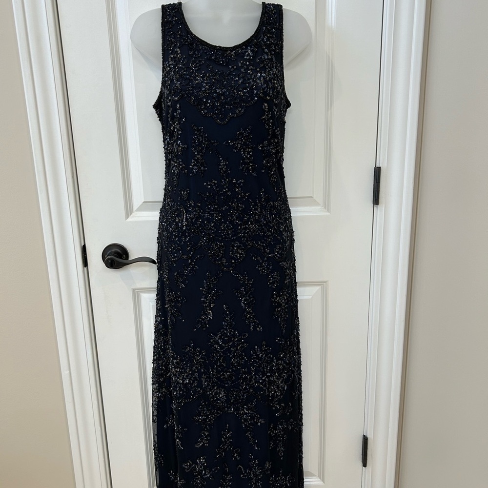 Elegant Navy Sleeveless Beaded Dress